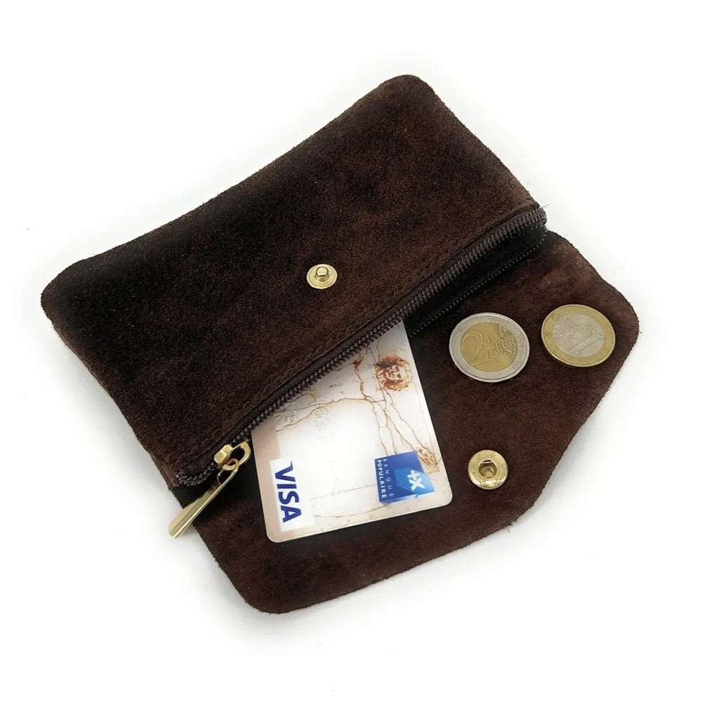 Pochette porte-monnaie en croûte de cuir COMPO SUEDE Chocolat