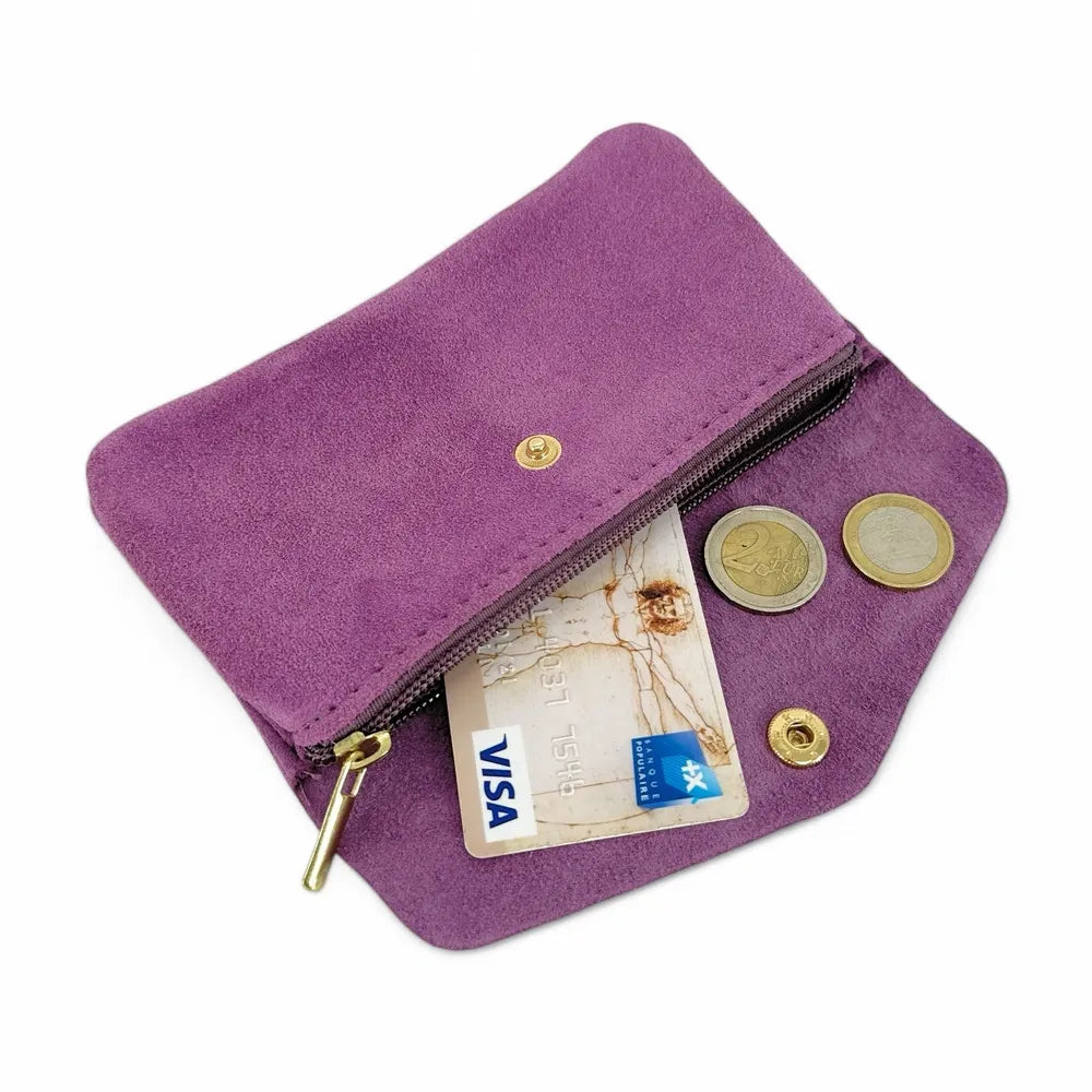 Pochette porte-monnaie en croûte de cuir COMPO SUEDE Violine