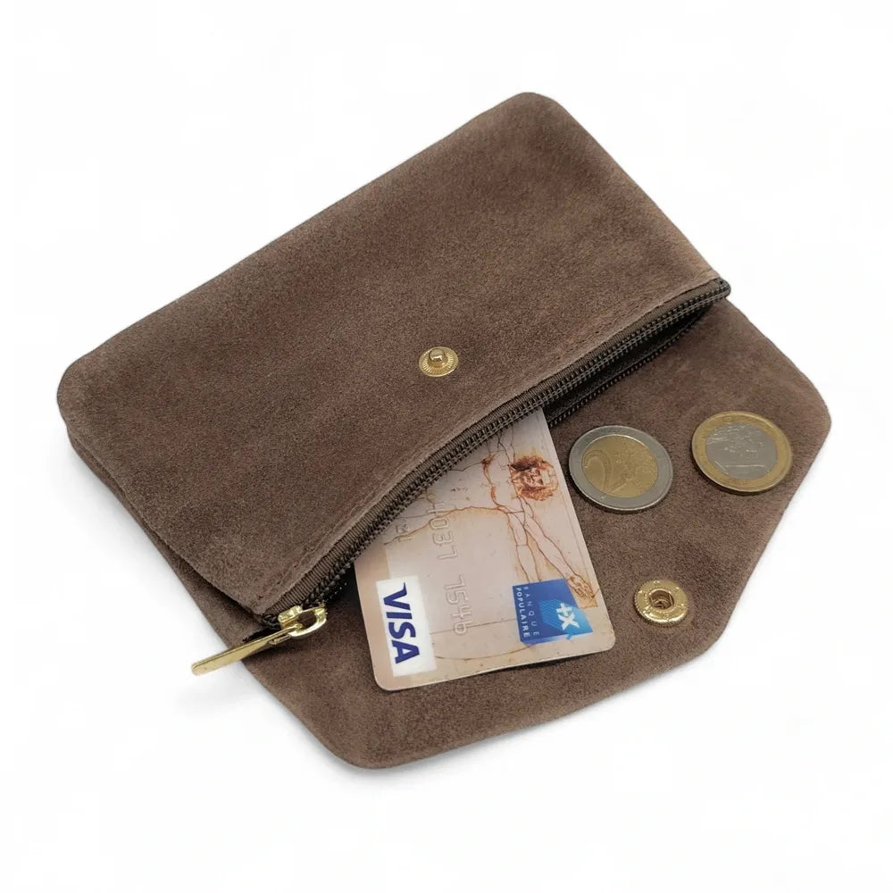 Pochette porte-monnaie en croûte de cuir COMPO SUEDE Taupe foncé
