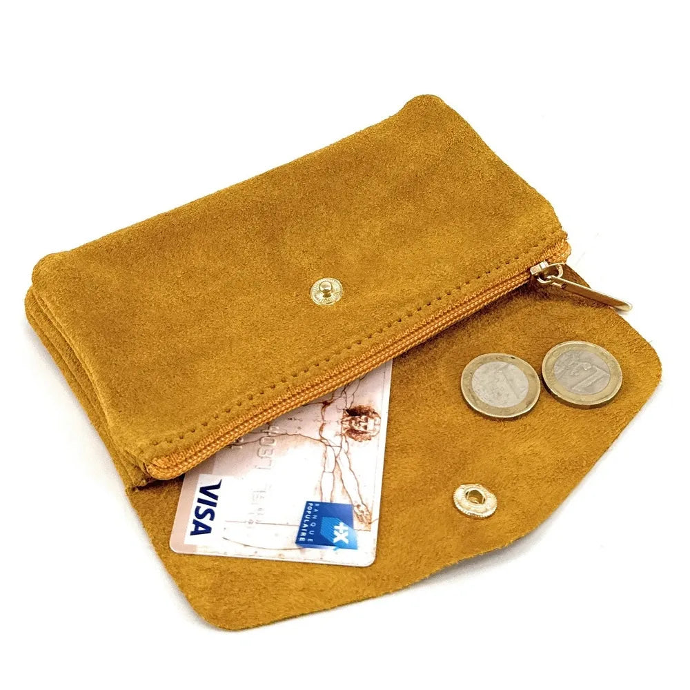 Pochette porte-monnaie en croûte de cuir COMPO SUEDE Savane