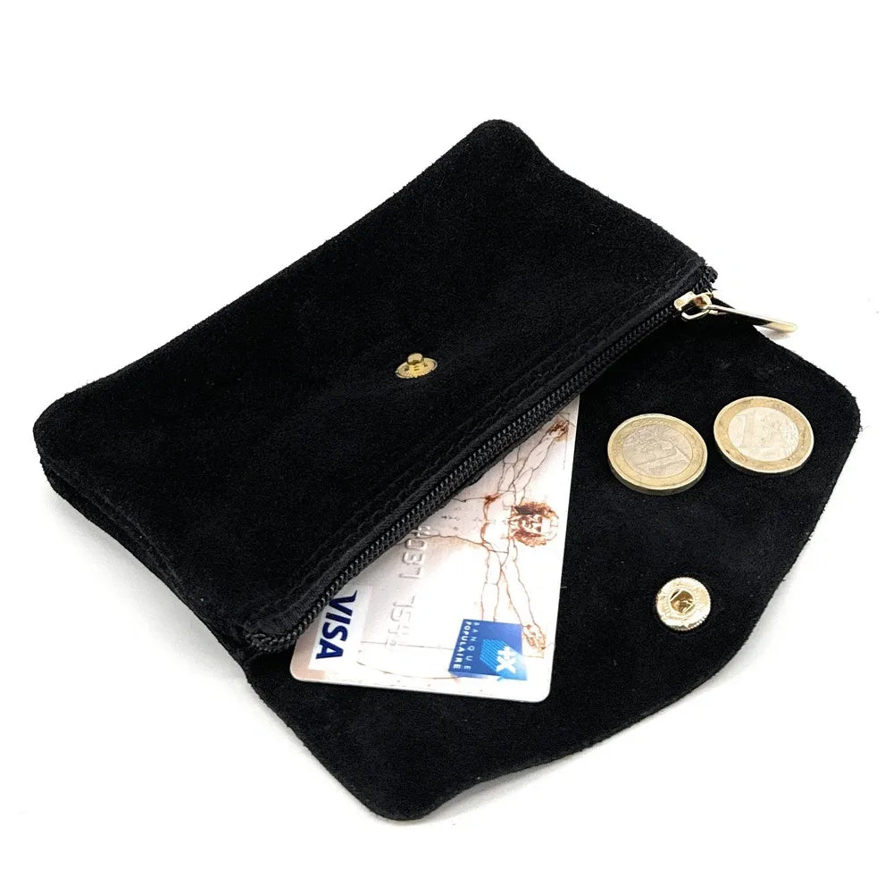 Pochette porte-monnaie en croûte de cuir COMPO SUEDE Noir