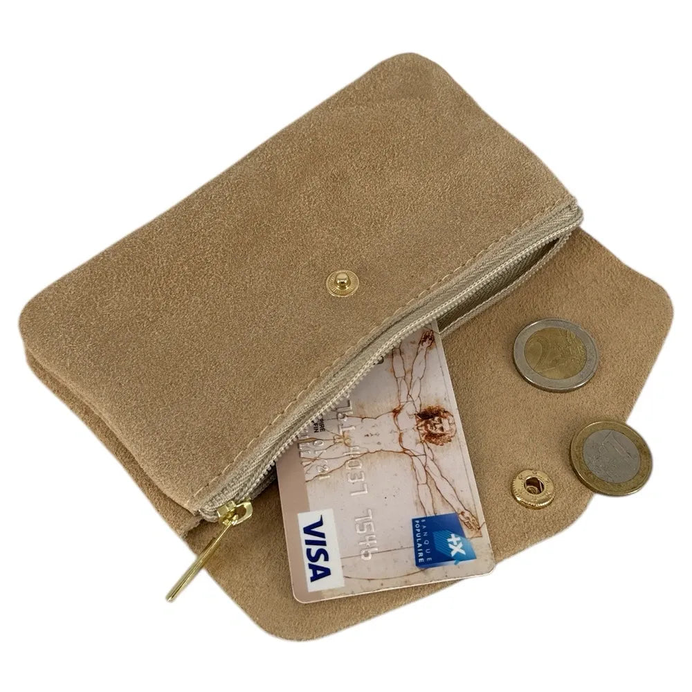 Pochette porte-monnaie en croûte de cuir COMPO SUEDE Taupe