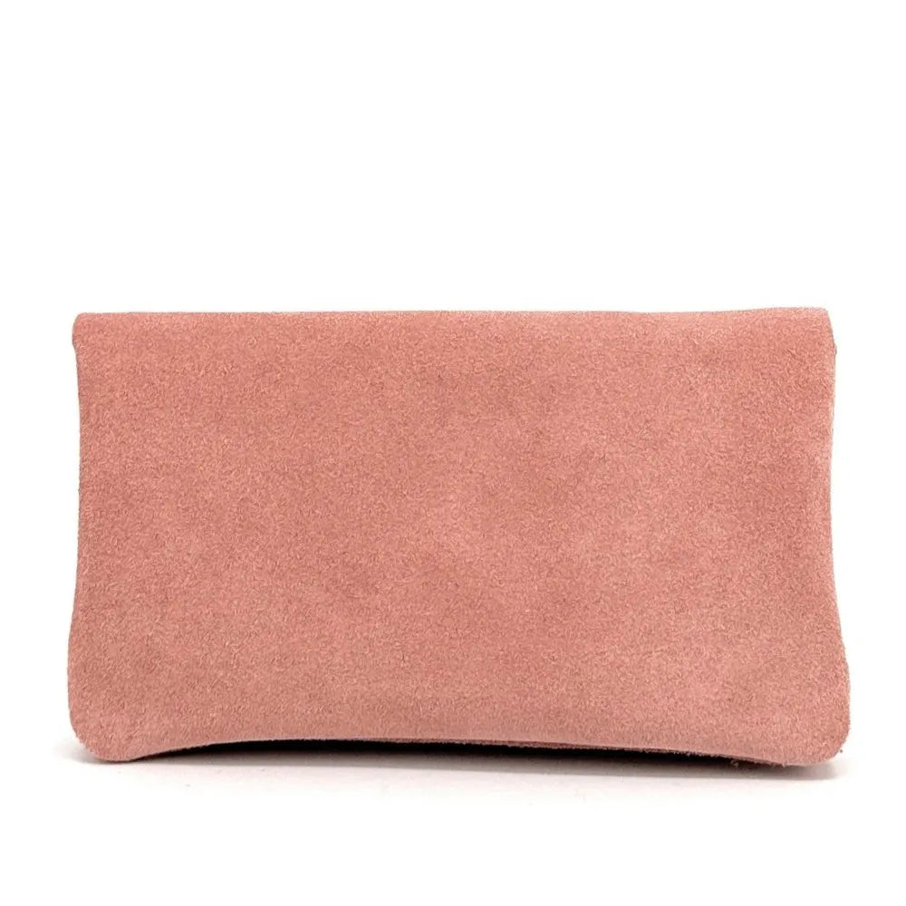 Micro bag coin purse clutch in suede, Salmon pink — COMPO SUEDE