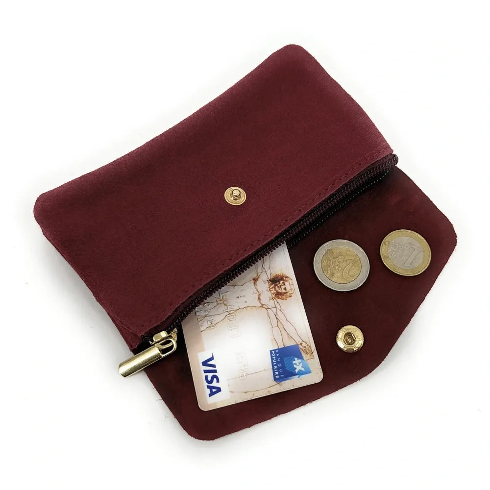 Pochette porte-monnaie en croûte de cuir COMPO SUEDE Rouge bordeaux