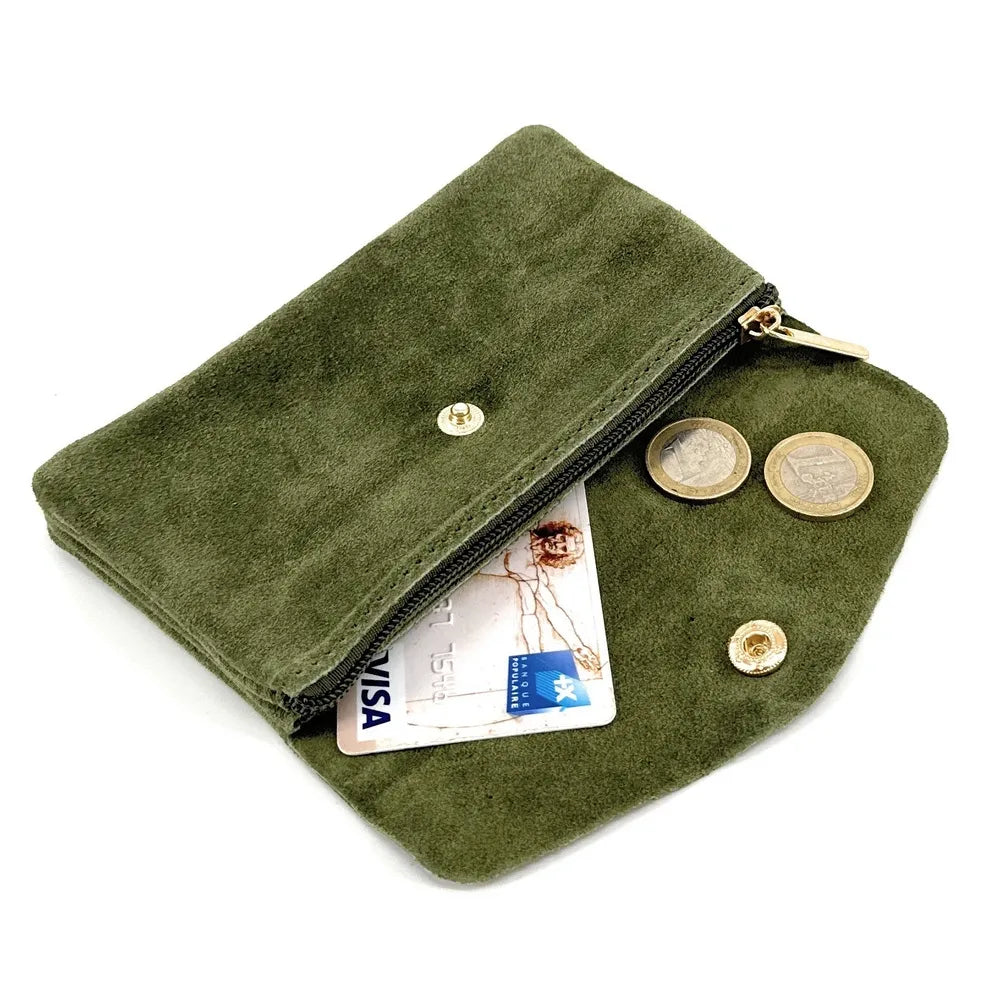 Pochette porte-monnaie en croûte de cuir COMPO SUEDE Kaki