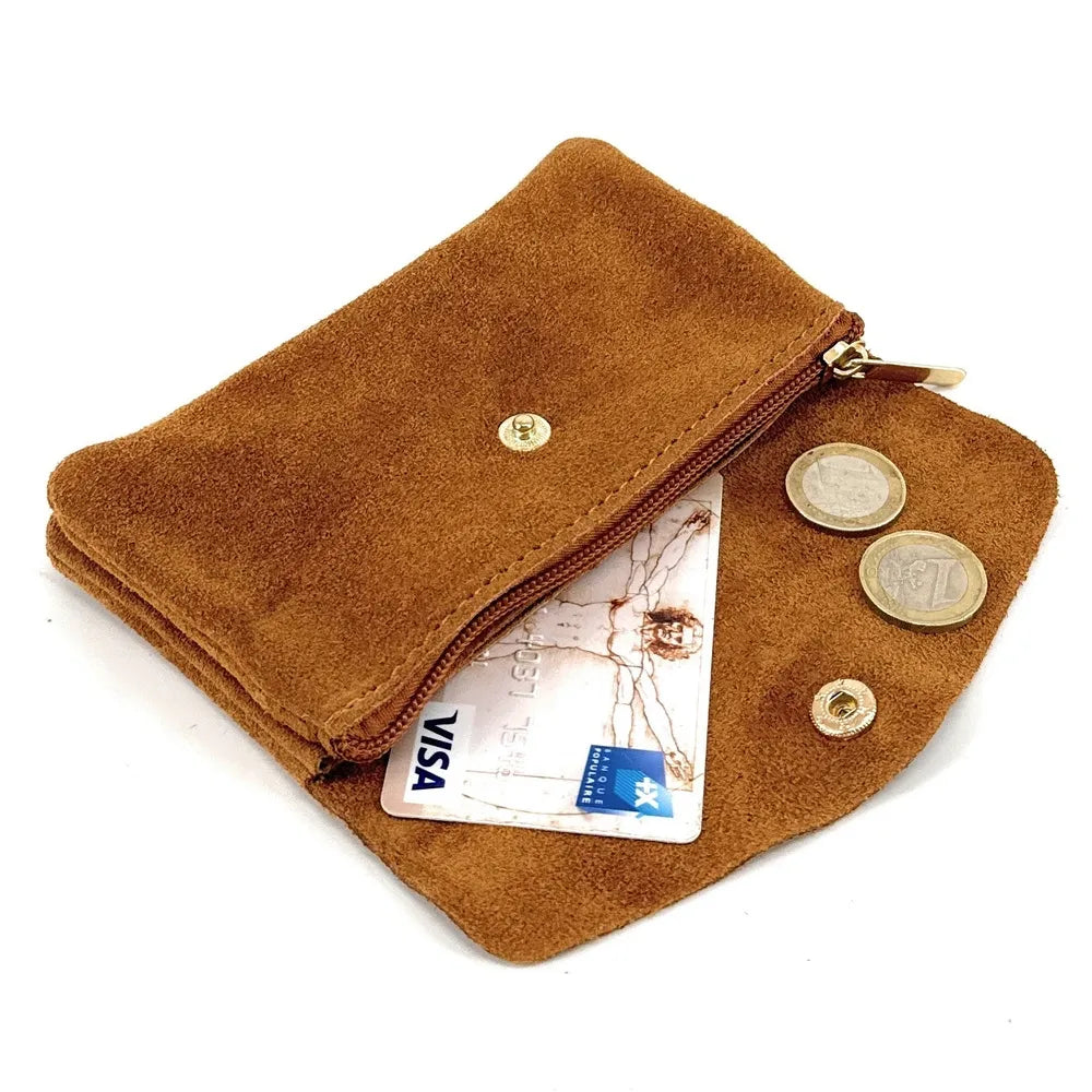 Pochette porte-monnaie en croûte de cuir COMPO SUEDE Camel