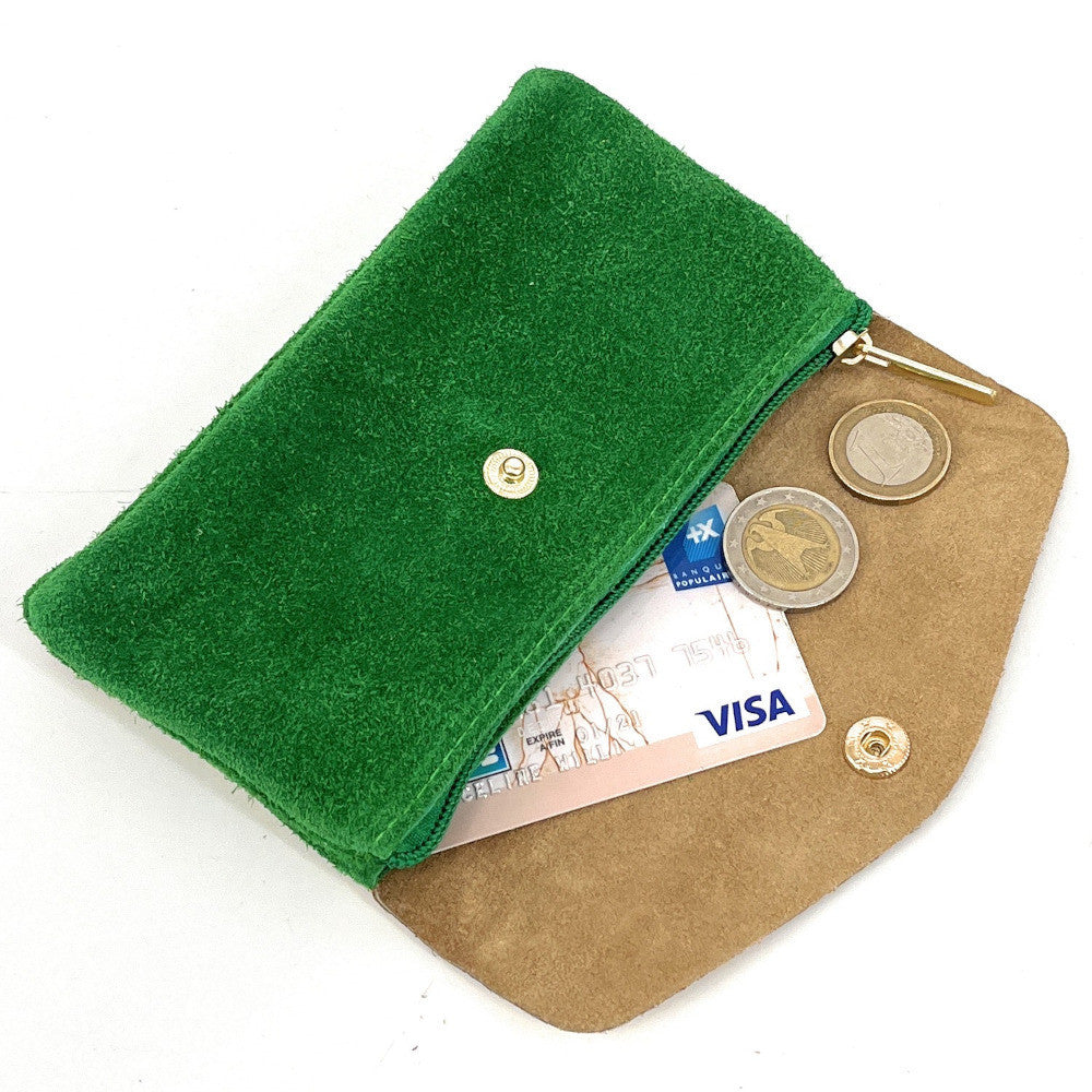 Pochette porte-monnaie en daim et cuir irisé COMBI Vert anglais