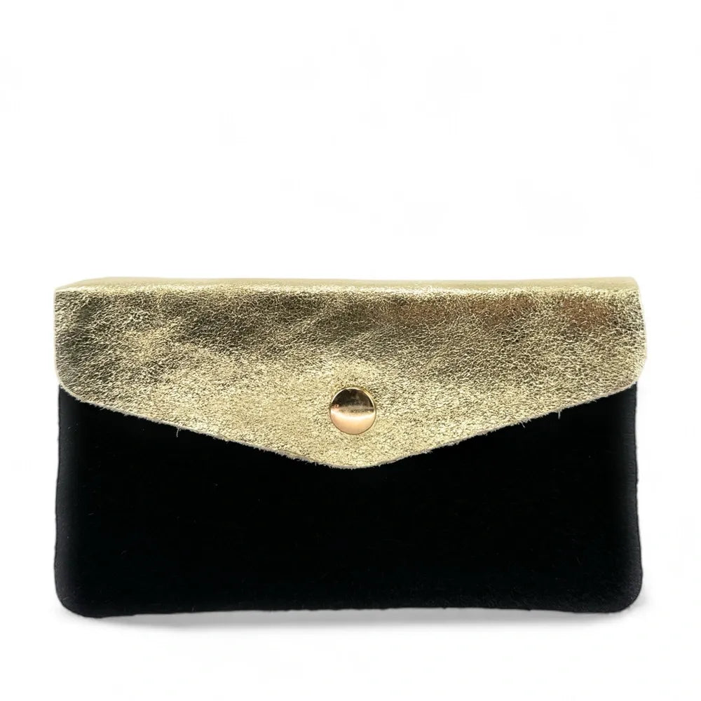 Pochette porte-monnaie en daim et cuir irisé COMBI Noir