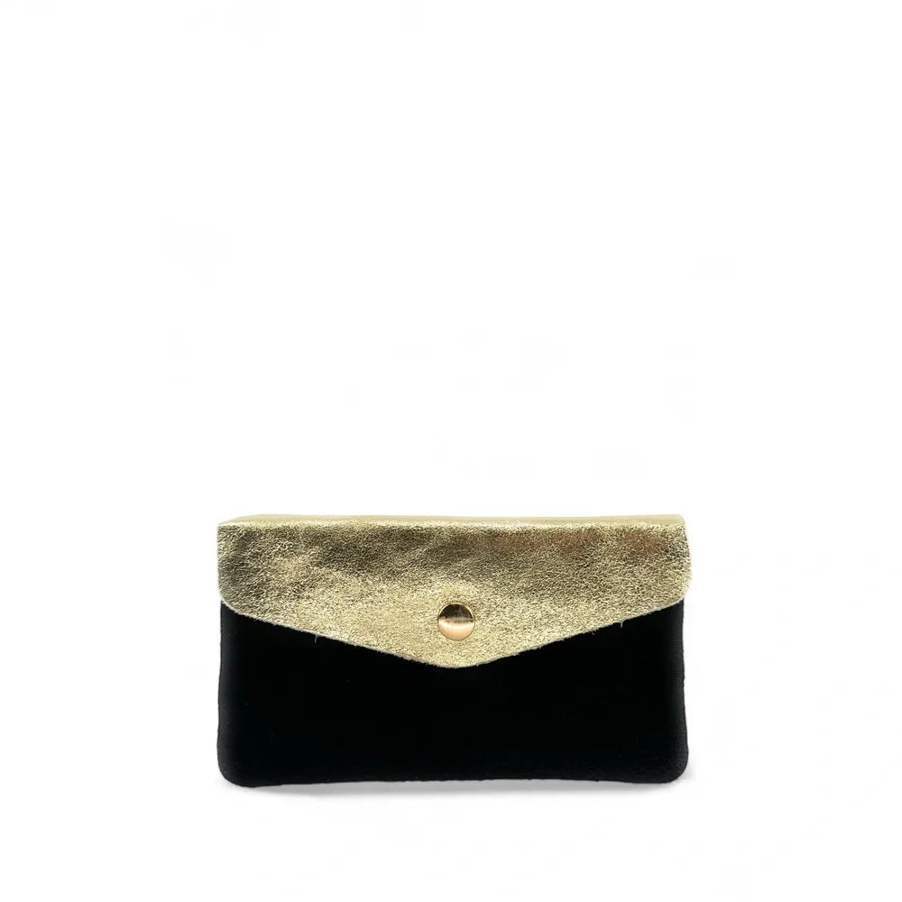 Pochette porte-monnaie en daim et cuir irisé COMBI Noir