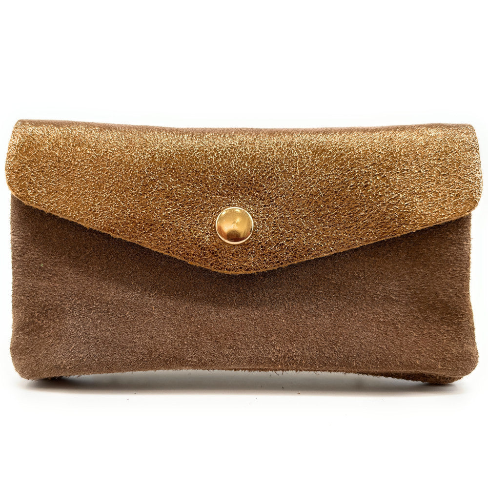 Pochette porte-monnaie en daim et cuir irisé COMBI Bronze