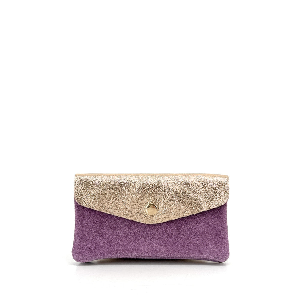 Pochette porte-monnaie en daim et cuir irisé COMBI Mauve