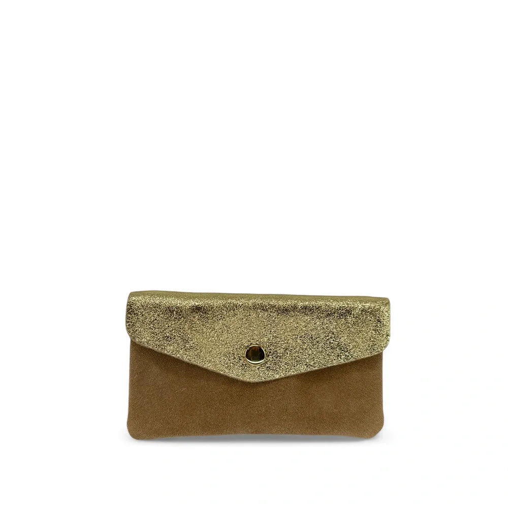 Pochette porte-monnaie en daim et cuir irisé COMBI Taupe