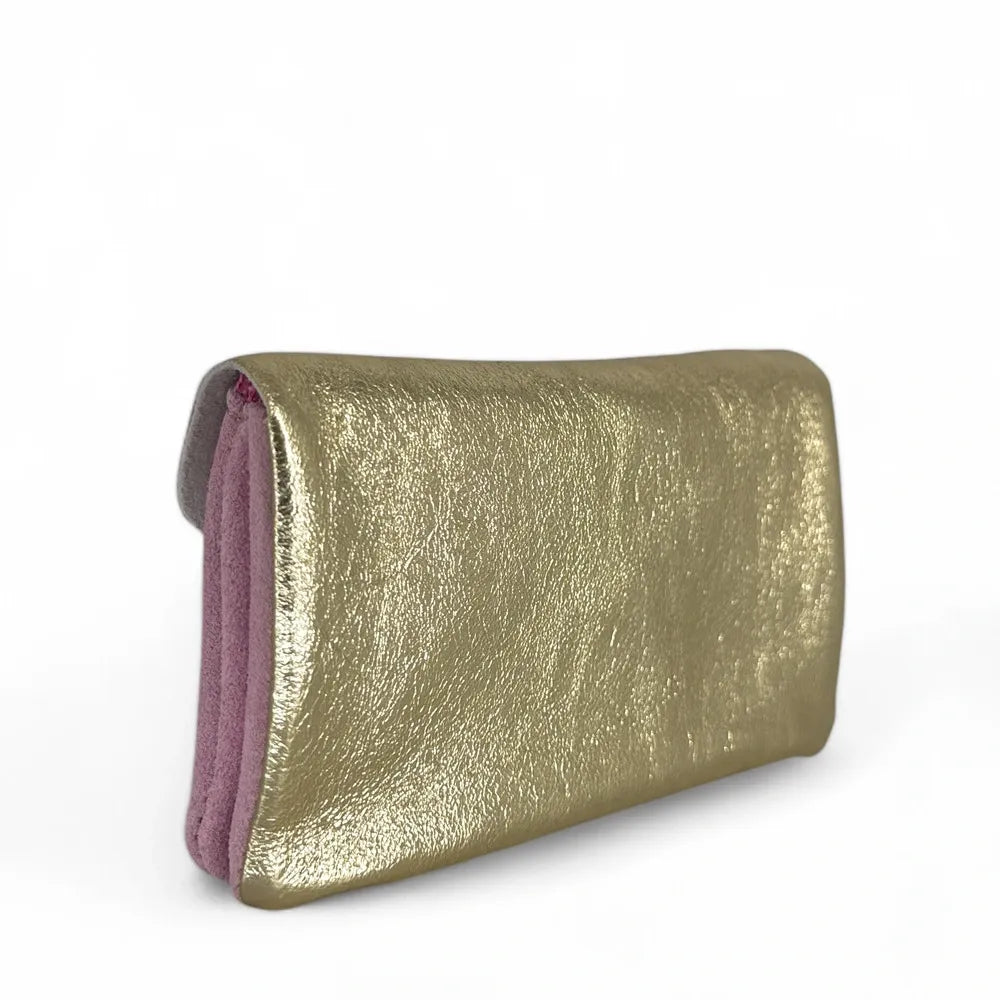 Pochette porte-monnaie en daim et cuir irisé COMBI Rose orchidée