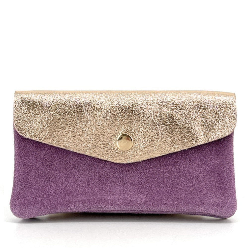 Pochette porte-monnaie en daim et cuir irisé COMBI Mauve