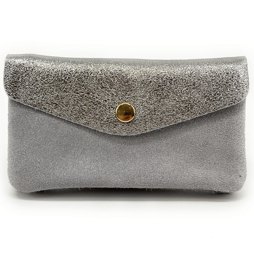 Pochette porte-monnaie en daim et cuir irisé COMBI Gris clair