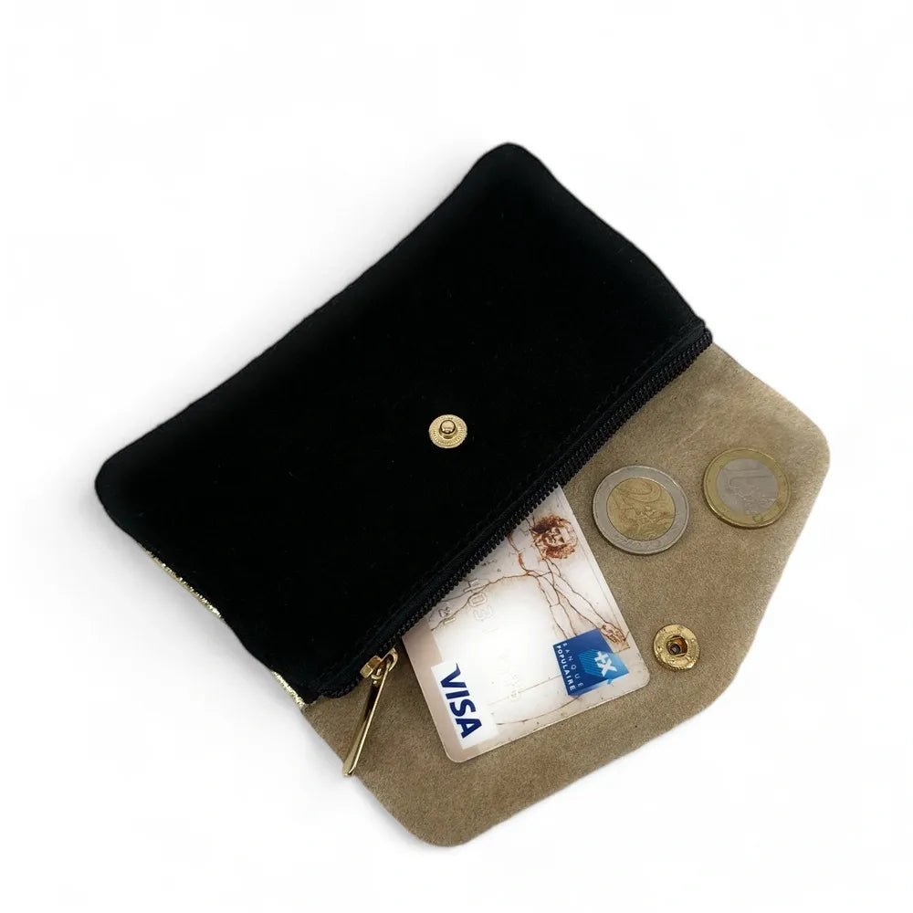 Pochette porte-monnaie en daim et cuir irisé COMBI Noir