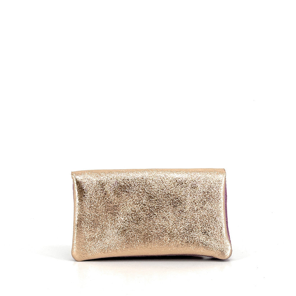 Pochette porte-monnaie en daim et cuir irisé COMBI Mauve