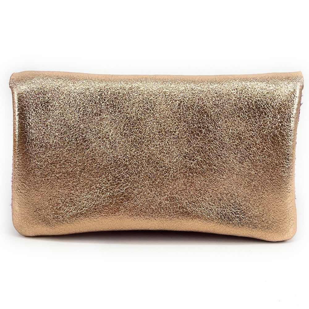 Pochette porte-monnaie en daim et cuir irisé COMBI Prune