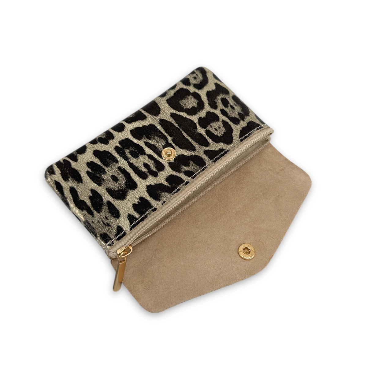 Pochette portamonete in pelle iridescente COMPO JUNGLE Leopardo oro pallido