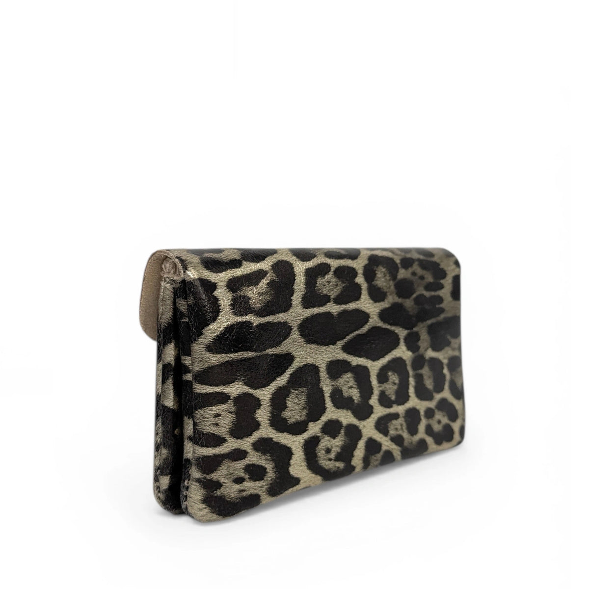 Pochette portamonete in pelle iridescente COMPO JUNGLE Leopardo oro pallido