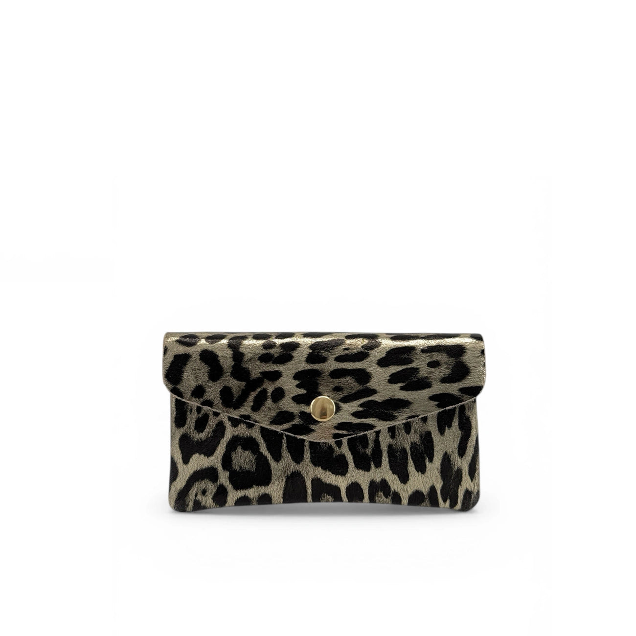 Pochette porte-monnaie en cuir irisé COMPO JUNGLE Leopard or pâle