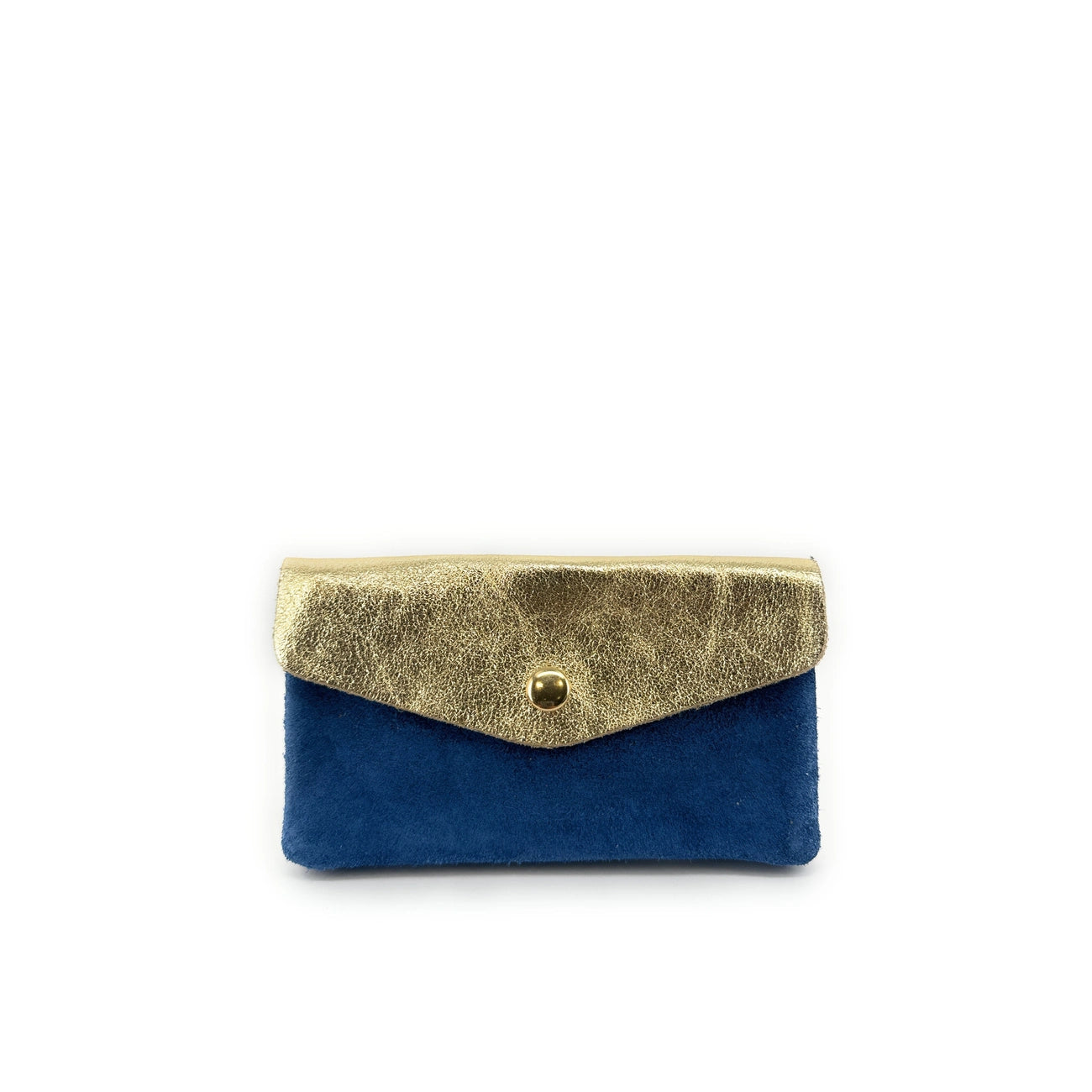 Pochette porte-monnaie en daim et cuir irisé COMBI Bleu denim