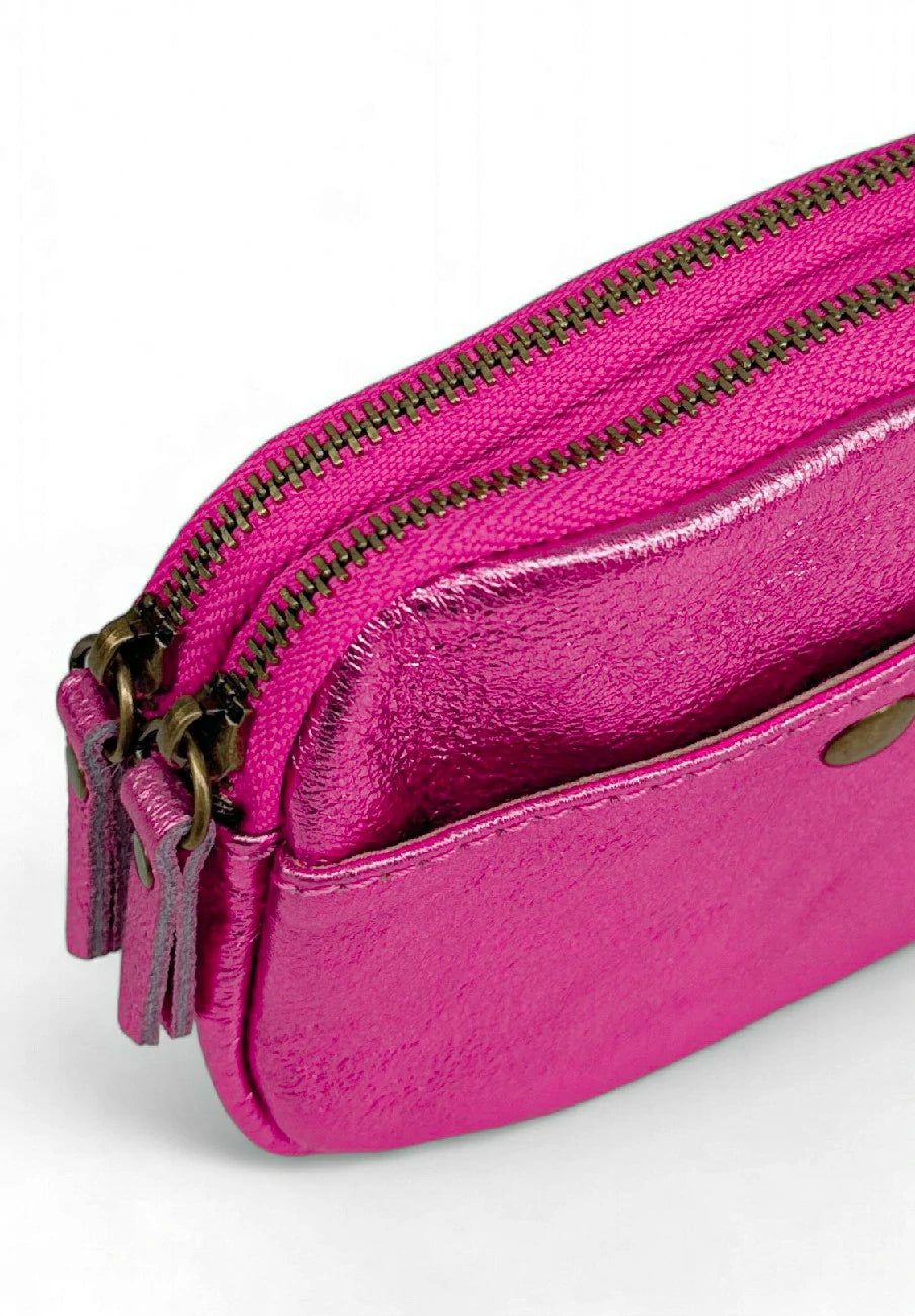 Pochette portamonete in pelle iridescente ZIPPY Rosa fucsia