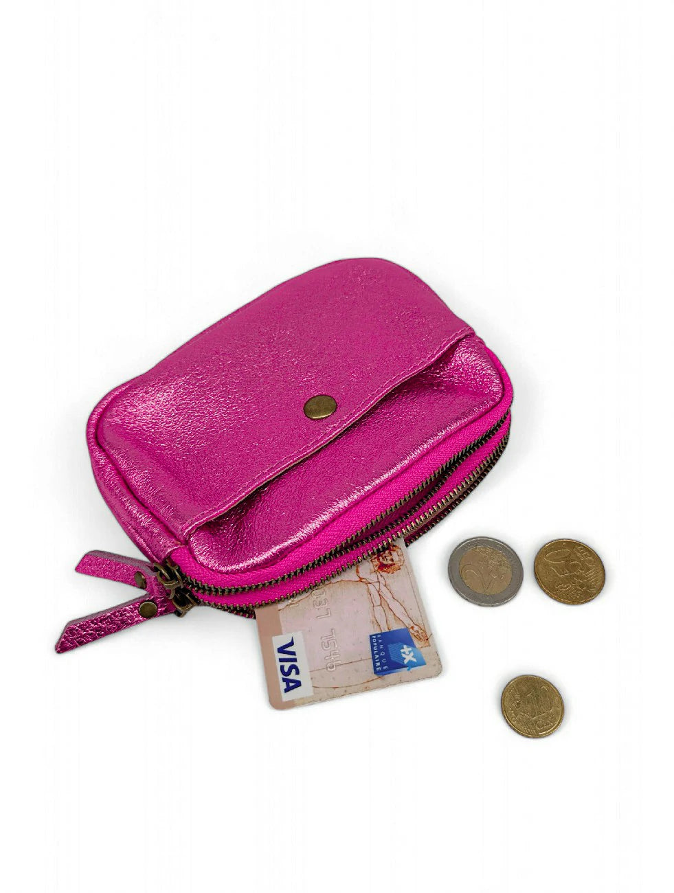 Pochette portamonete in pelle iridescente ZIPPY Rosa fucsia