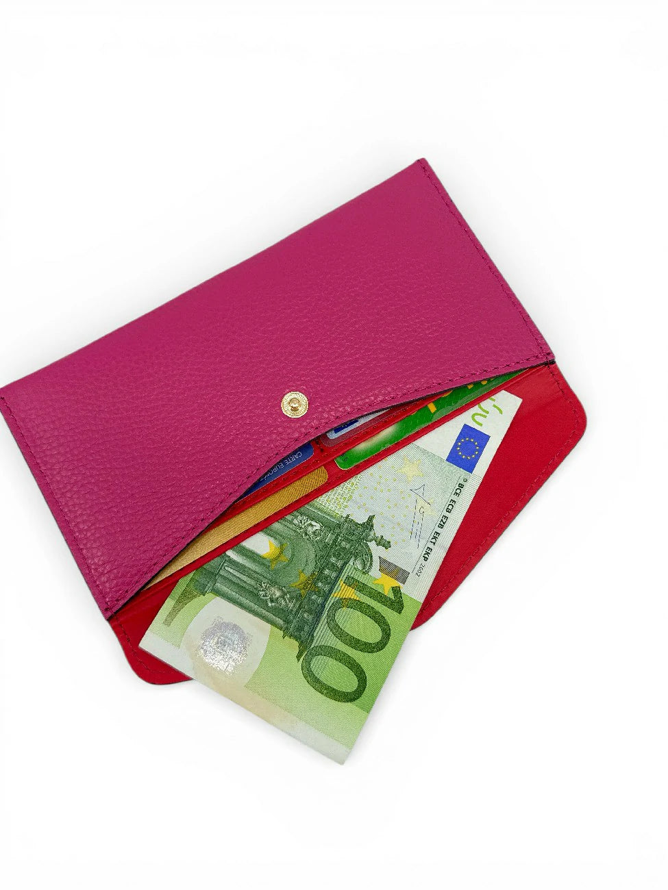 Kuvert-Clutch aus genarbtem Leder CLOE Fuchsia-Rosa