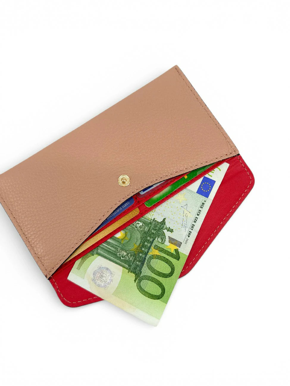 Kuvert-Clutch aus genarbtem Leder CLOE Nude-Rosa