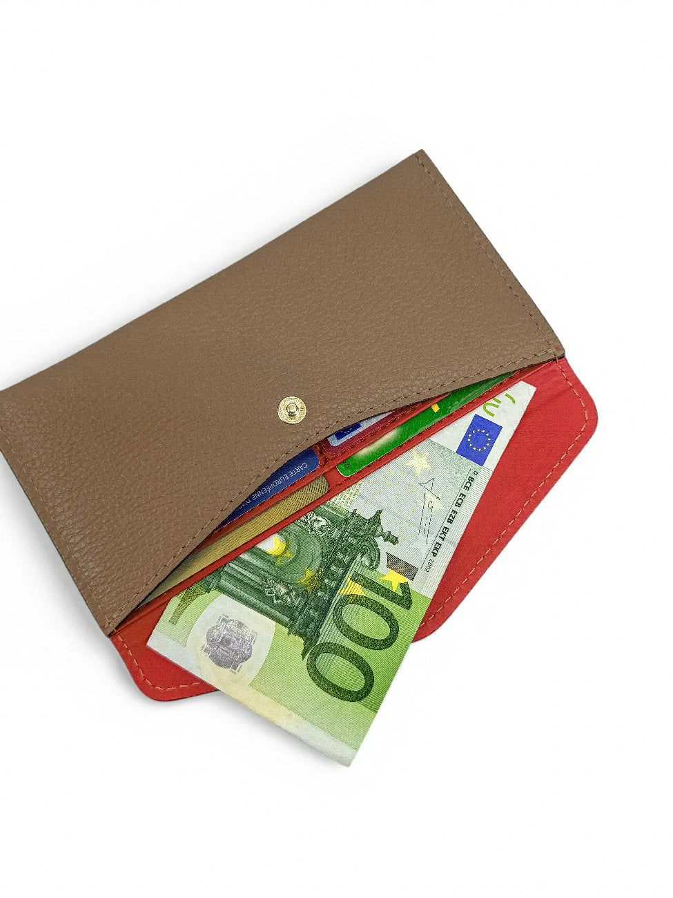 Umschlag-Clutch aus genarbtem Leder CLOE Dunkles Taupe