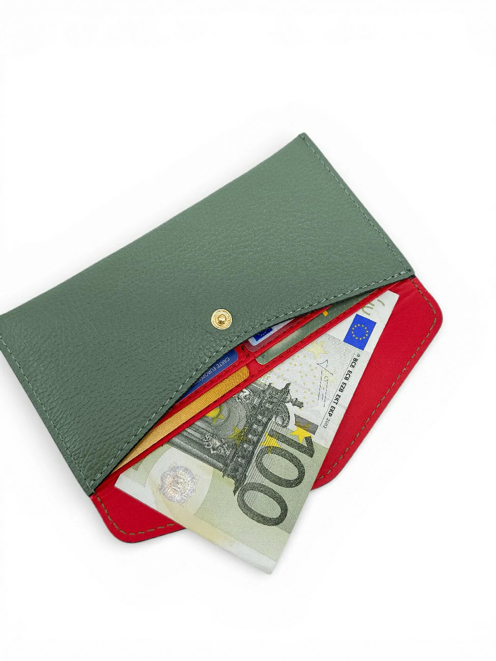 Umschlag-Clutch aus genarbtem Leder CLOE Mandelgrün