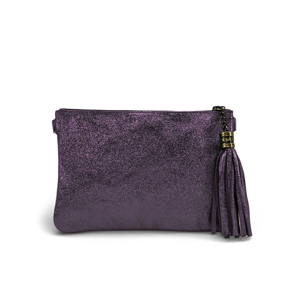 MORGANE iridescent leather clutch bag Amethyst