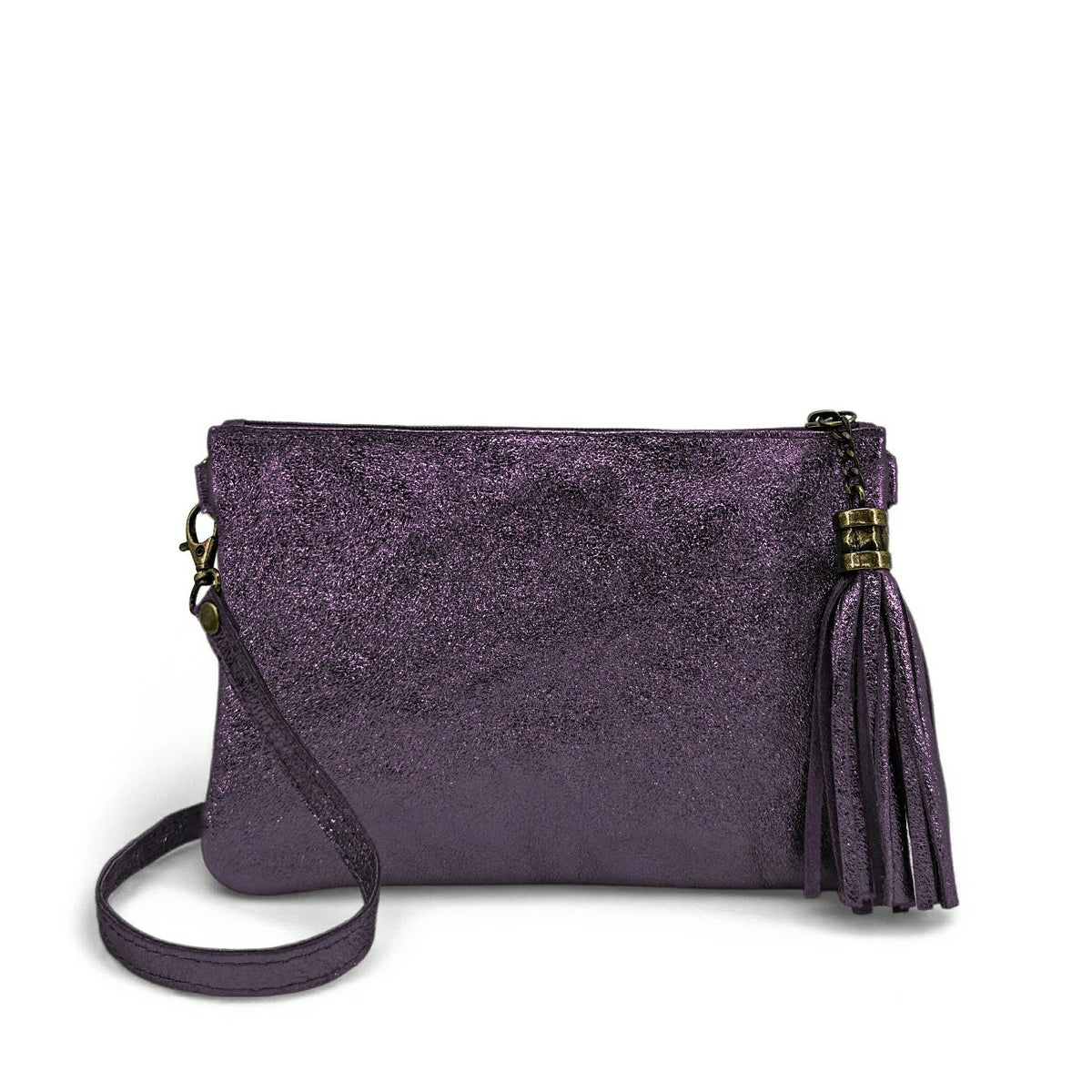 MORGANE iridescent leather clutch bag Amethyst