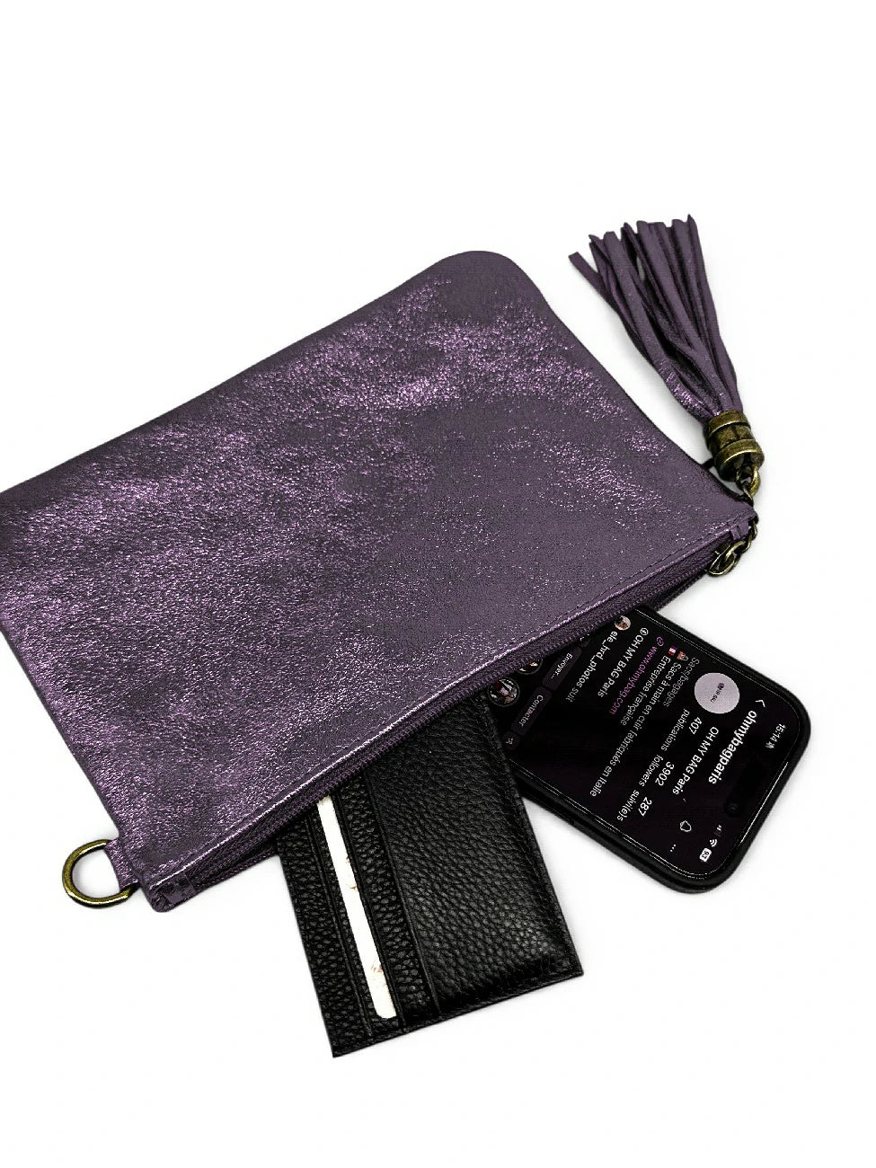 MORGANE iridescent leather clutch bag Amethyst