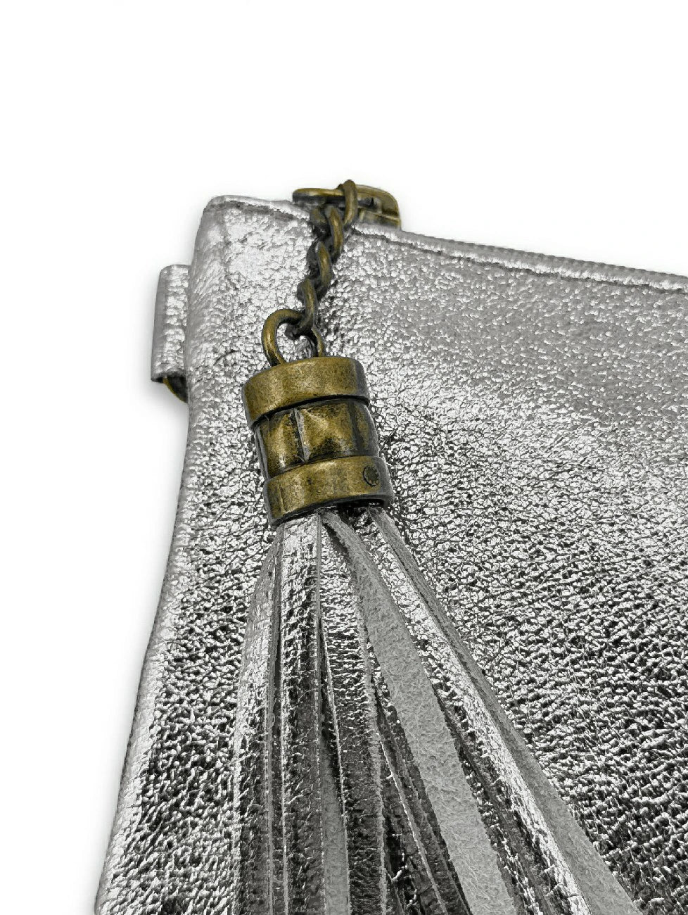 MORGANE iridescent leather clutch bag in Light Silver