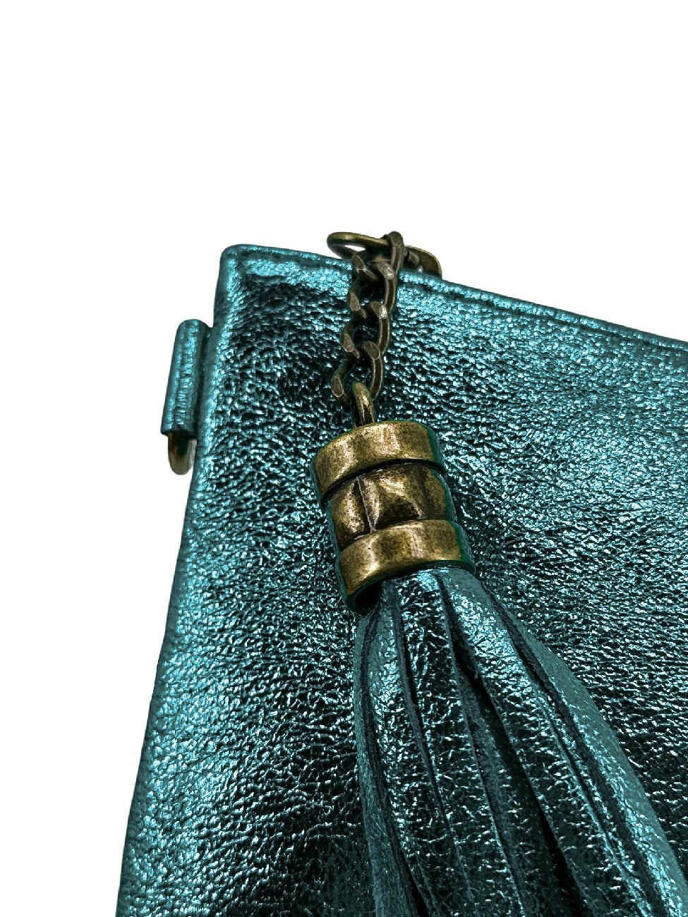 MORGANE iridescent leather clutch bag Iridescent Peacock Blue