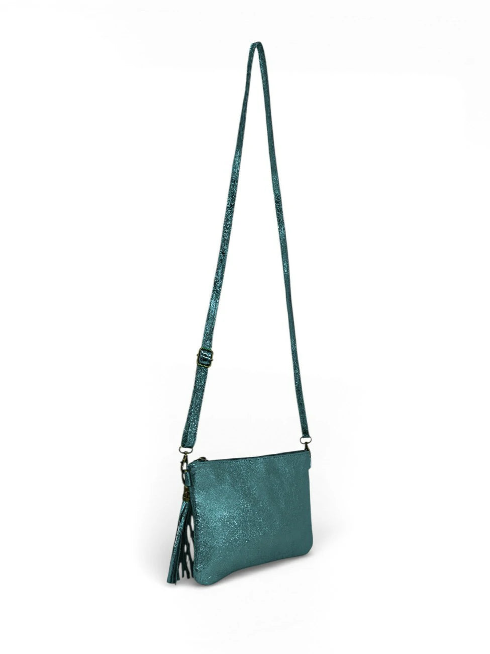 MORGANE iridescent leather clutch bag Iridescent Peacock Blue