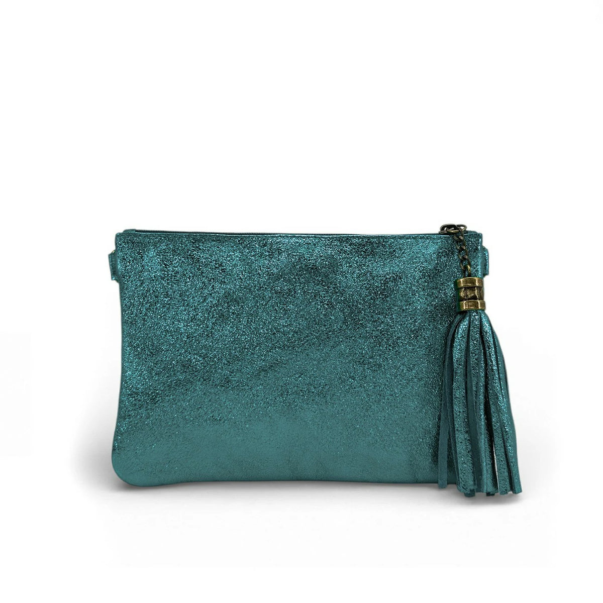 MORGANE iridescent leather clutch bag Iridescent Peacock Blue