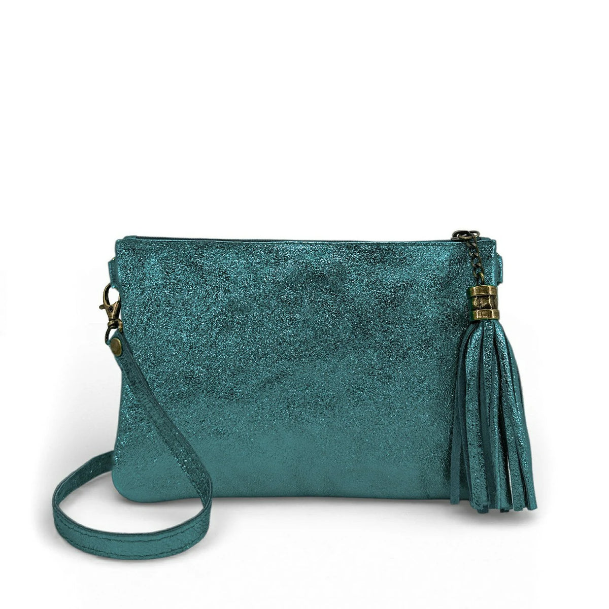 MORGANE iridescent leather clutch bag Iridescent Peacock Blue