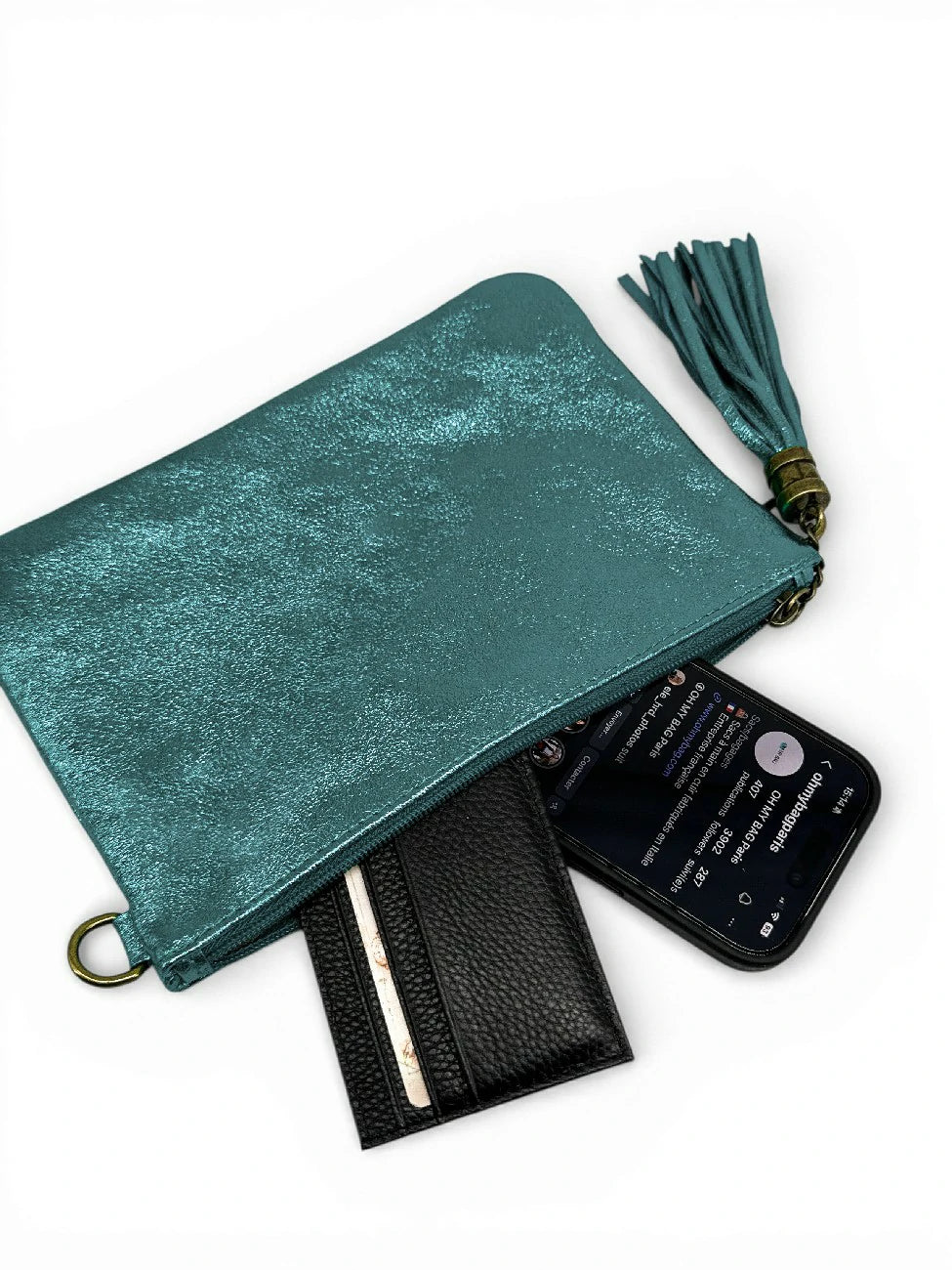 MORGANE iridescent leather clutch bag Iridescent Peacock Blue