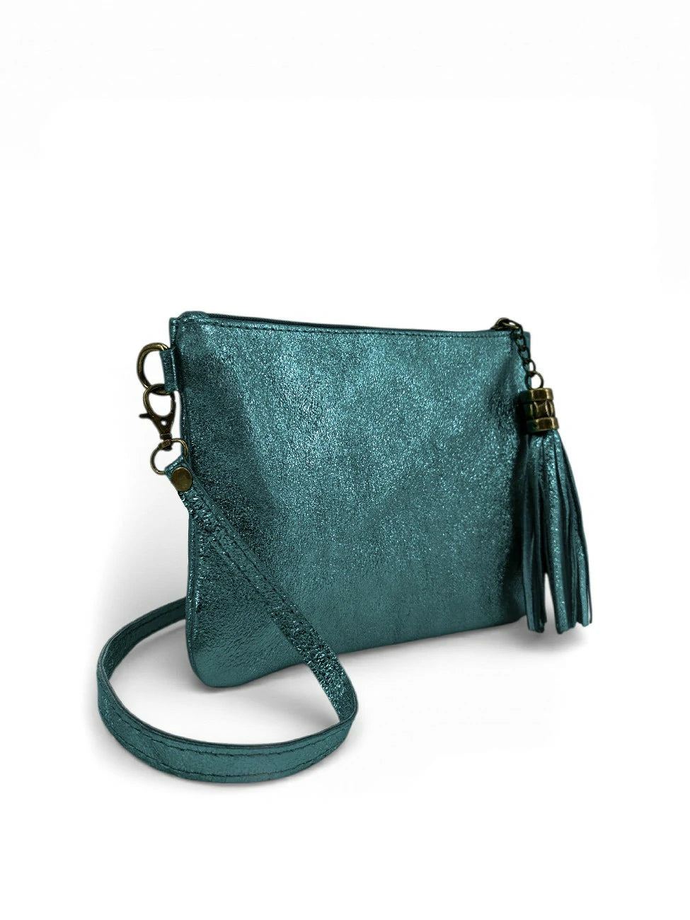 Sac pochette en cuir irisé MORGANE Bleu paon irisé
