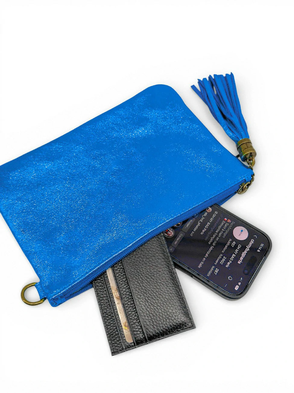 MORGANE iridescent leather clutch bag Iridescent Royal Blue