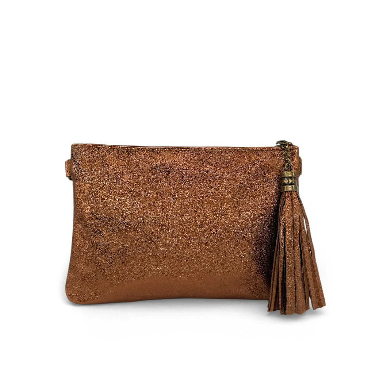 Clutch-Tasche aus schillerndem Leder MORGANE Bronze