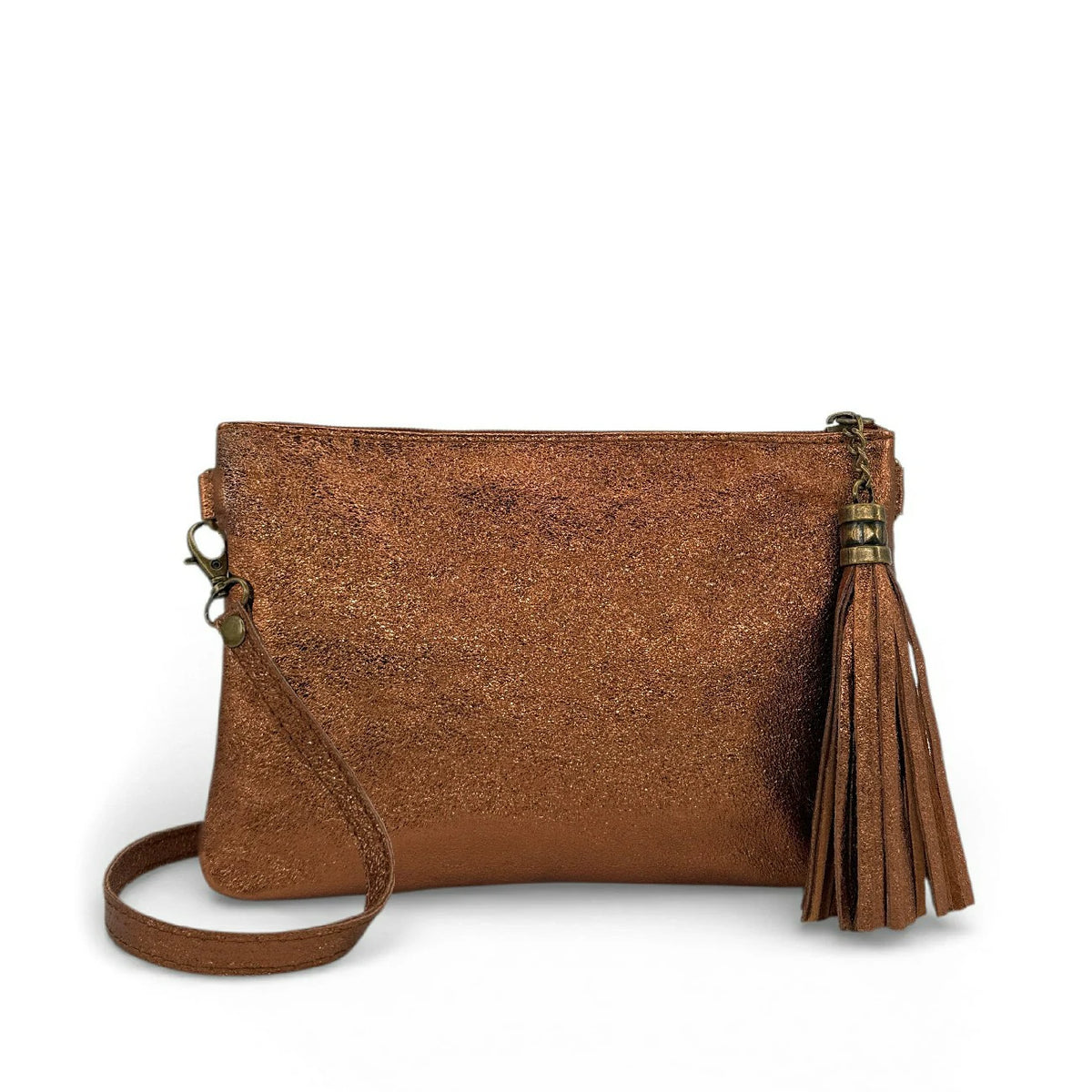 Clutch-Tasche aus schillerndem Leder MORGANE Bronze