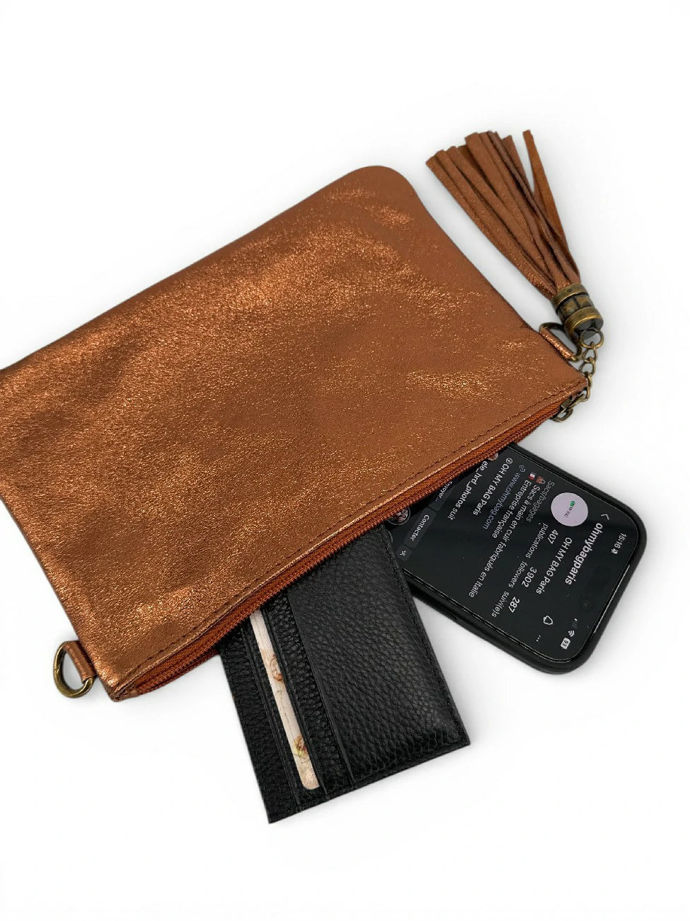 Clutch-Tasche aus schillerndem Leder MORGANE Bronze
