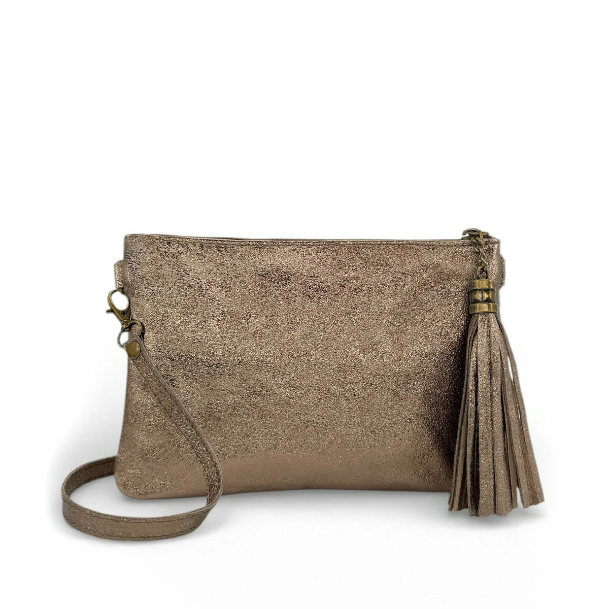 Clutch aus schillerndem Leder MORGANE Irisierendes Champagner