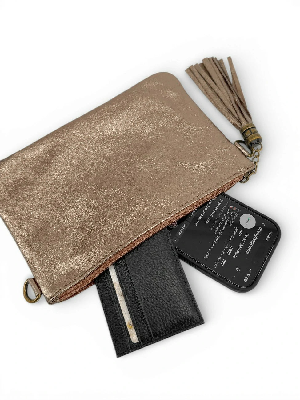 Clutch aus schillerndem Leder MORGANE Irisierendes Champagner