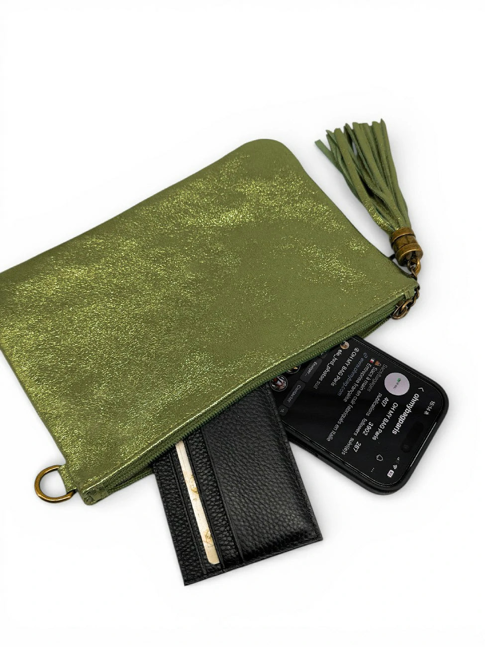 Clutch de piel tornasolada MORGANE Caqui tornasolado