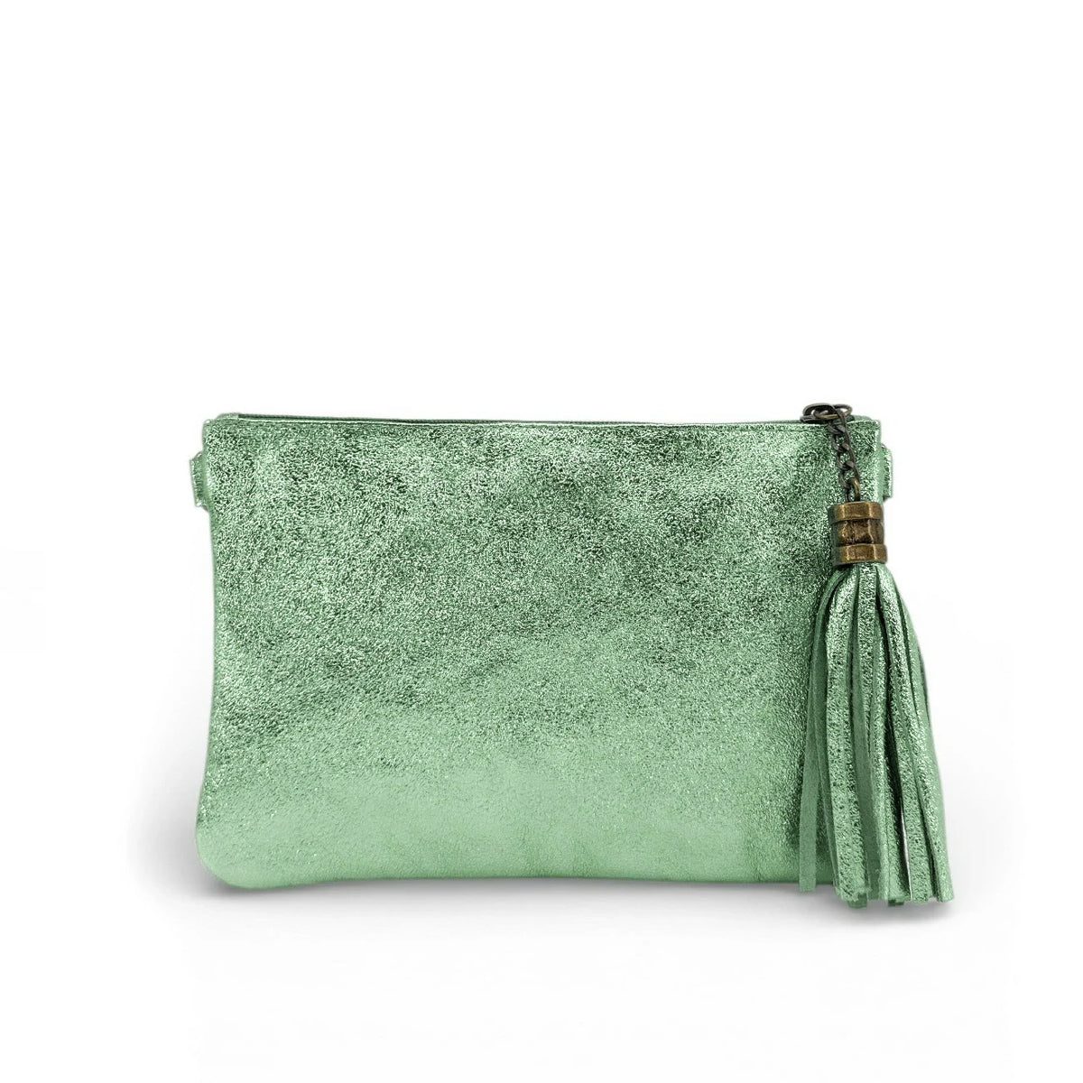 Clutch aus schillerndem Leder MORGANE Frostminze